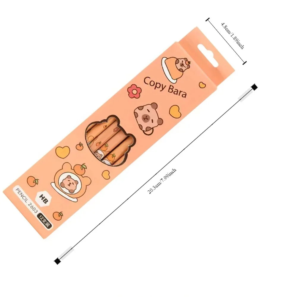12Pcs/Set Capybara Writing Pencil Cartoon HB Wood Pencil Drawing Stationery for Children Student School Supplies