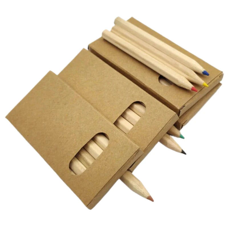 Cute 9cm Mini Drawing Colored Pencil Per Box 6Pcs Wooden Colors Pencil With Sharpener Eraser For Christmas School Party Gift
