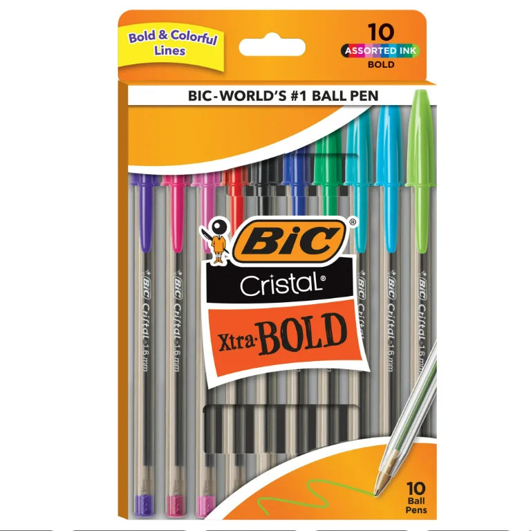 BIC Cristal Bold Crystal Pen Black Blue Red Ballpoint Pen School Supplies Office Supplies