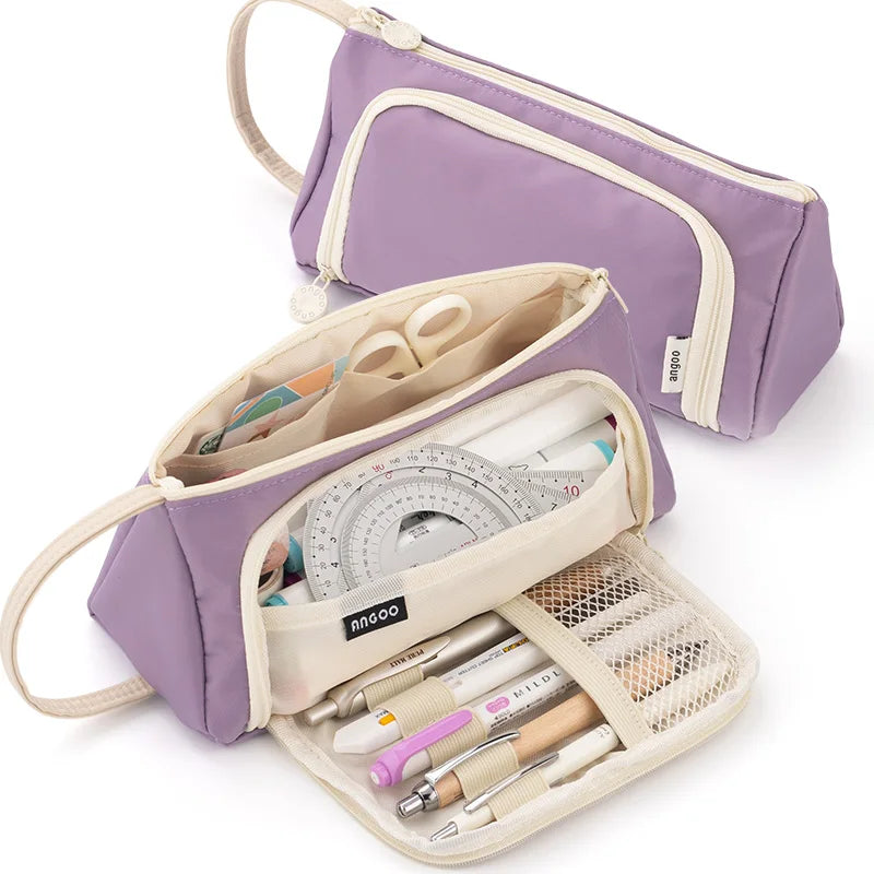 Pink Pencil Bag Holder Case High Capacity Pen Pouch Denim Canvas School Office Supplies Korea Stationery Gift Box Organizer Stor