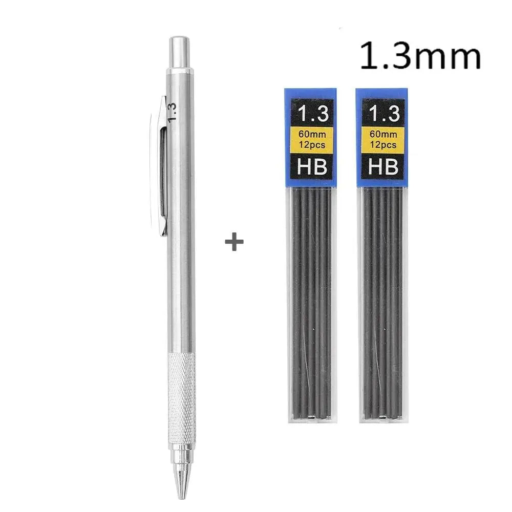 0.5/0.7/0.9/1.3/2.0mm Automatic Pencil Metal Mechanical Pencils Sets With Pencils Grip Leads Art Drawing Student Office Supplies
