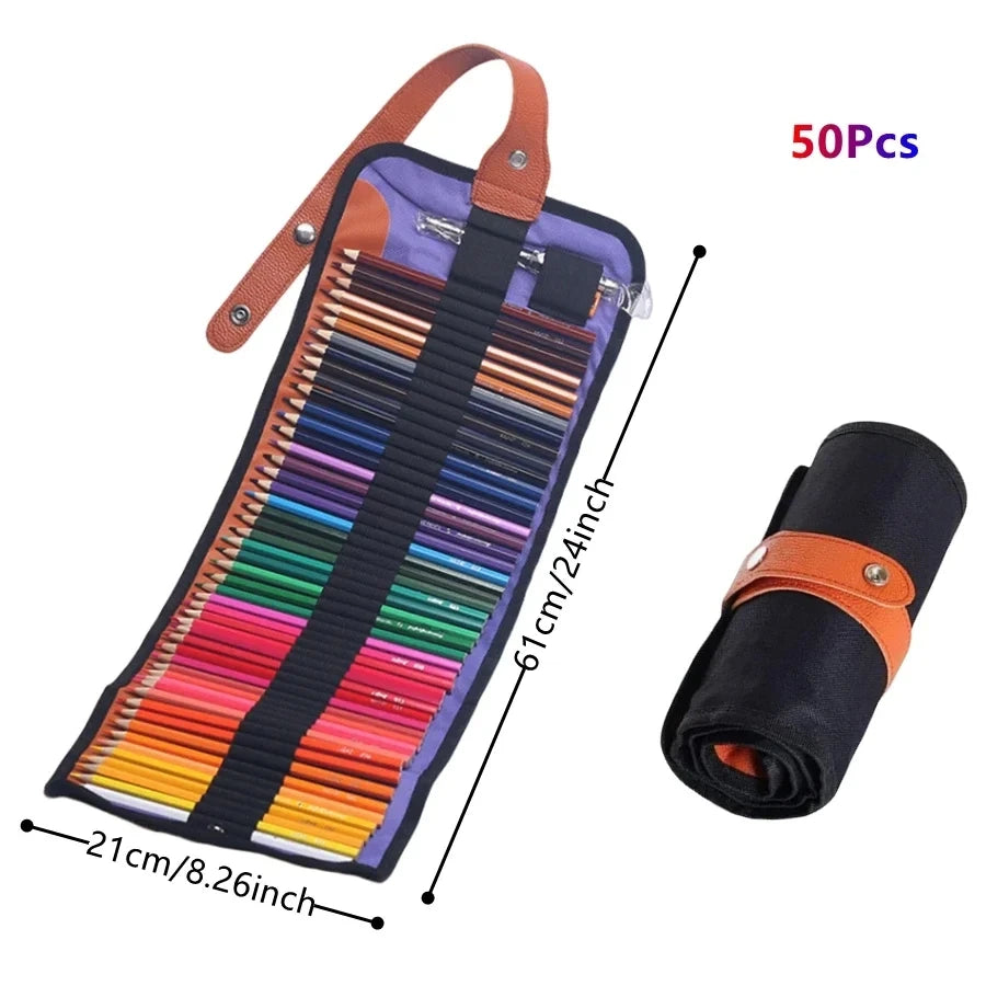 50/72PCS Colored Pencils Set With Canvas Roll-Up Vibrant Color Pencil Art Supplies Stationery, 3PCS Colored Black Wood Pencils