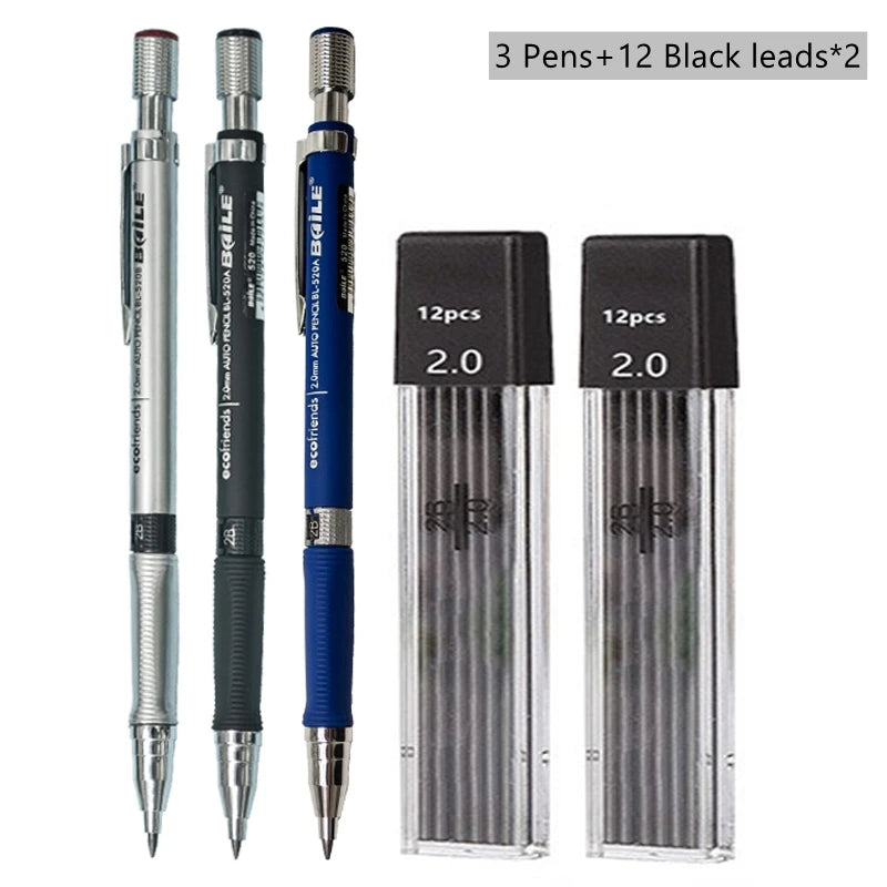 Mechanical Pencil Set 2mm Carpenter Drafting HB Pencil Pen 2.0 mm For Drawing Writing Sketching Kawaii School Automatic Supplies