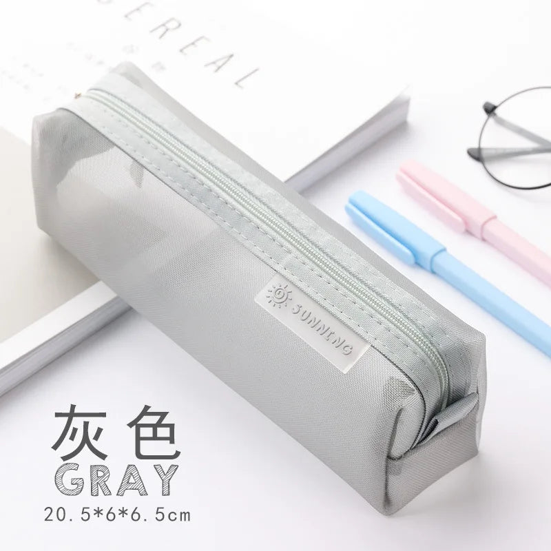 Transparent Mesh Pencil Bag Student Examination Dedicated Nylon Pen Case Unisex Large Capacity Pouch School Supplies Stationery