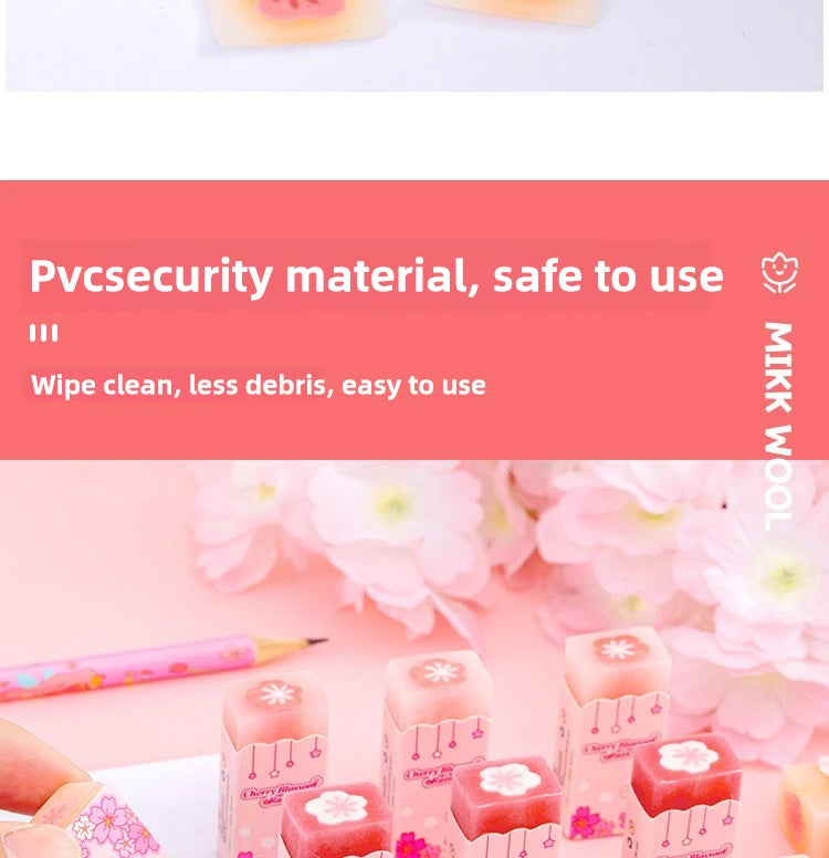 Lot Kawaii Cherry Blossom Sandwich Pencil Eraser Children Cute Less Debris Rubber Sakura Slice Erasers School Stationery
