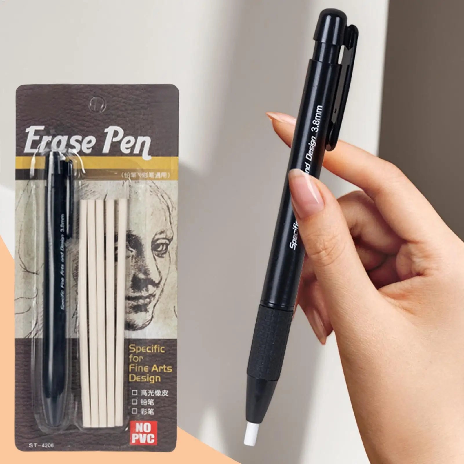 Retractable Eraser Mechanical Erasing Pencil Retractable Eraser Pen 3.8mm Thin Tip With 5 Refills For Artists Drafting Drawing