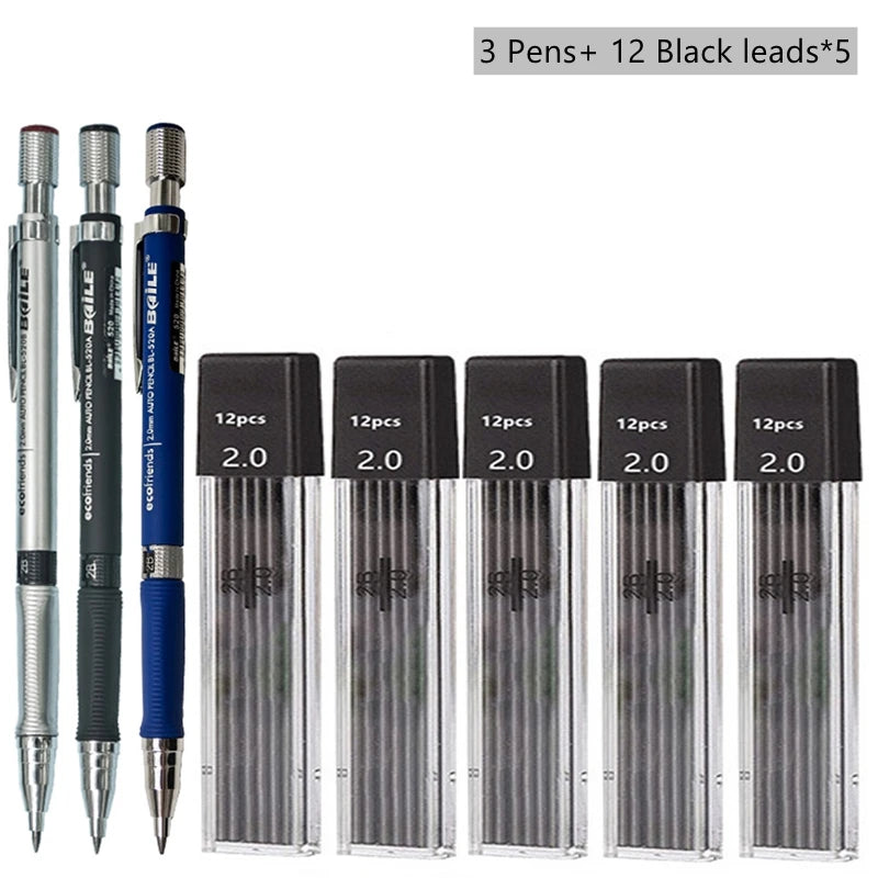 Mechanical Pencil Set 2mm Carpenter Drafting HB Pencil Pen 2.0 mm For Drawing Writing Sketching Kawaii School Automatic Supplies