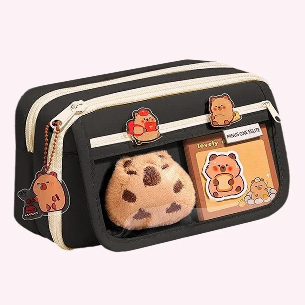 Cute Pencil Case Cartoon Animal Student Pen Pouch Large Stationery Organizer Open Wide Compartment Pen Bo'x For School