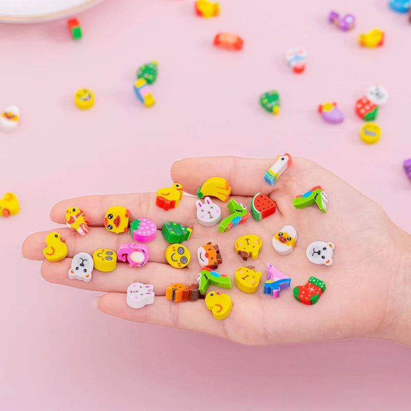 20/40/100/200PCS Mini Eraser Set Cartoon Animal Space Fruit Dishe Shape Eraser Stationery Reward Gift Desk Pet Carnival Gift ZYF