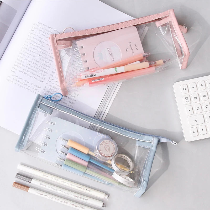 Transparent Softness PVC Pencil Case Waterproof Large Capacity Layer Pen Bag Ins Style Make up Bag Storage Bag School Stationery