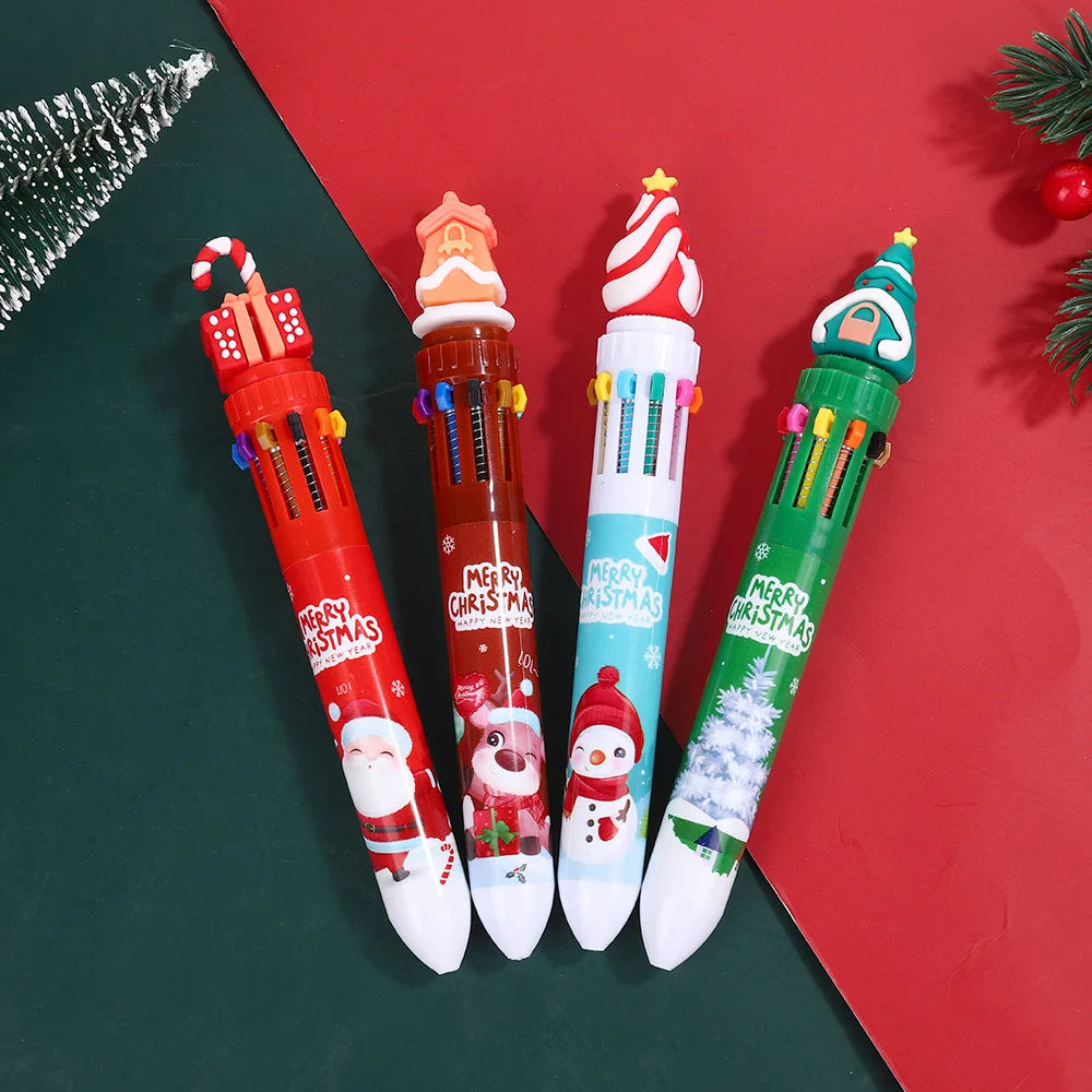 30Pcs/Lot Kawaii Christmas Series Multicolor Ballpoint Pen Cute Cartoon Santa Claus 10Color 6Color 4Color Pens School Kids Gifts