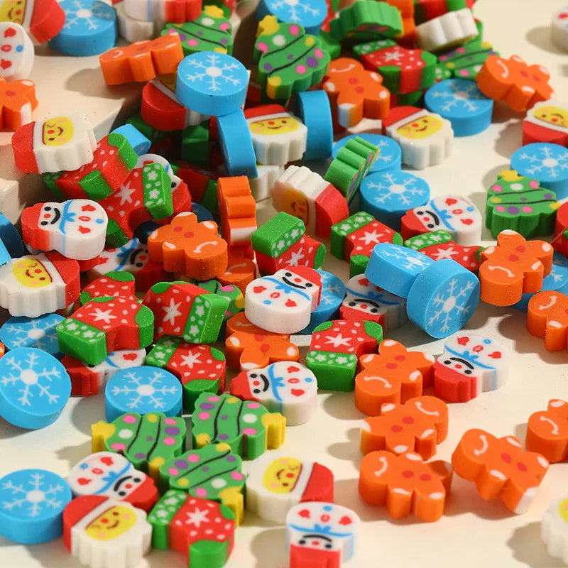 20Pcs/Lot Cute Christmas Cartoon Eraser Kawaii Santa Snow men Christmas Tree Socks Mini Pencil Rubber Kids School Stationery