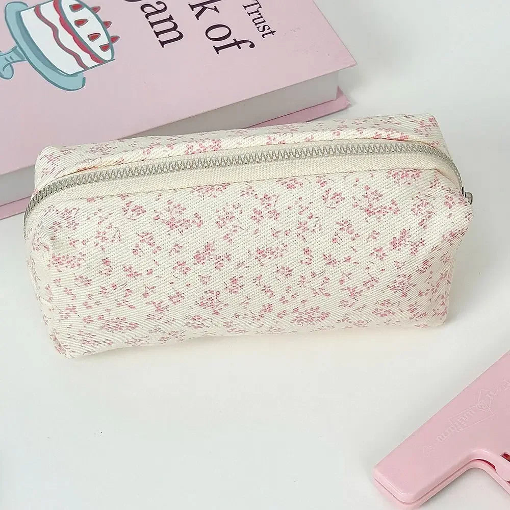 Small Fresh Floral Pen Bag Large Capacity Pencil Case Multifunctional Stationery Storage Bag Student School Organizer Supplies