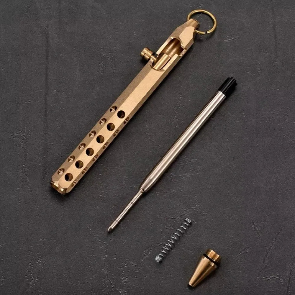 Portable Brass Signature Pen Medium Point 1.0mm Retro Ballpoint Pen Bolt Action Smooth Writing Rollerball Pen Stationery Gifts