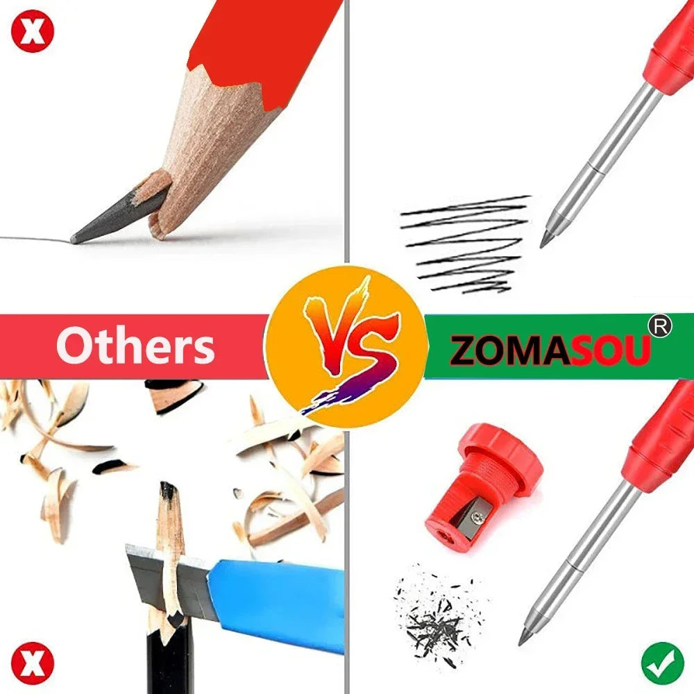 Top Solid Carpenter Mechanical Pencil Woodworking Long Head Deep Hole Markers Pen Pencils Refill Leads Sharpener Stationery