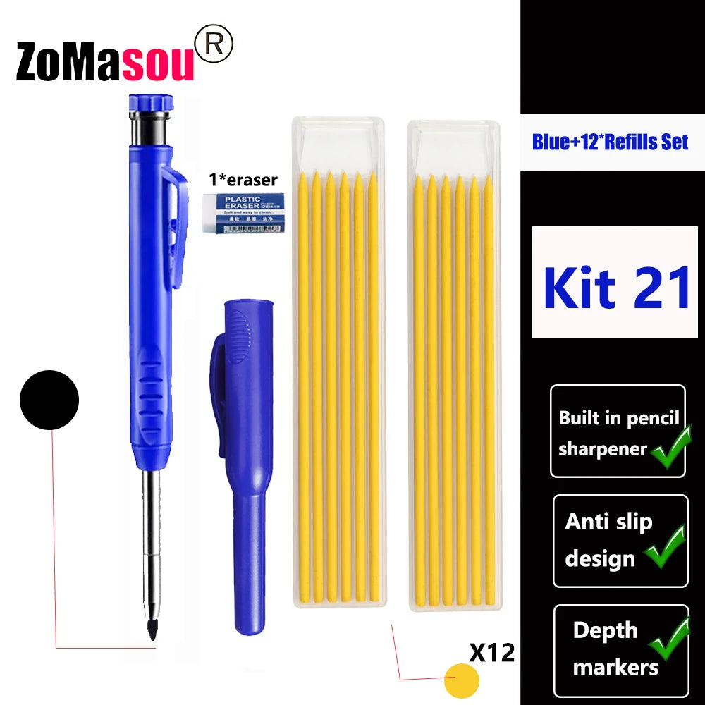 Top Solid Carpenter Mechanical Pencil Woodworking Long Head Deep Hole Markers Pen Pencils Refill Leads Sharpener Stationery