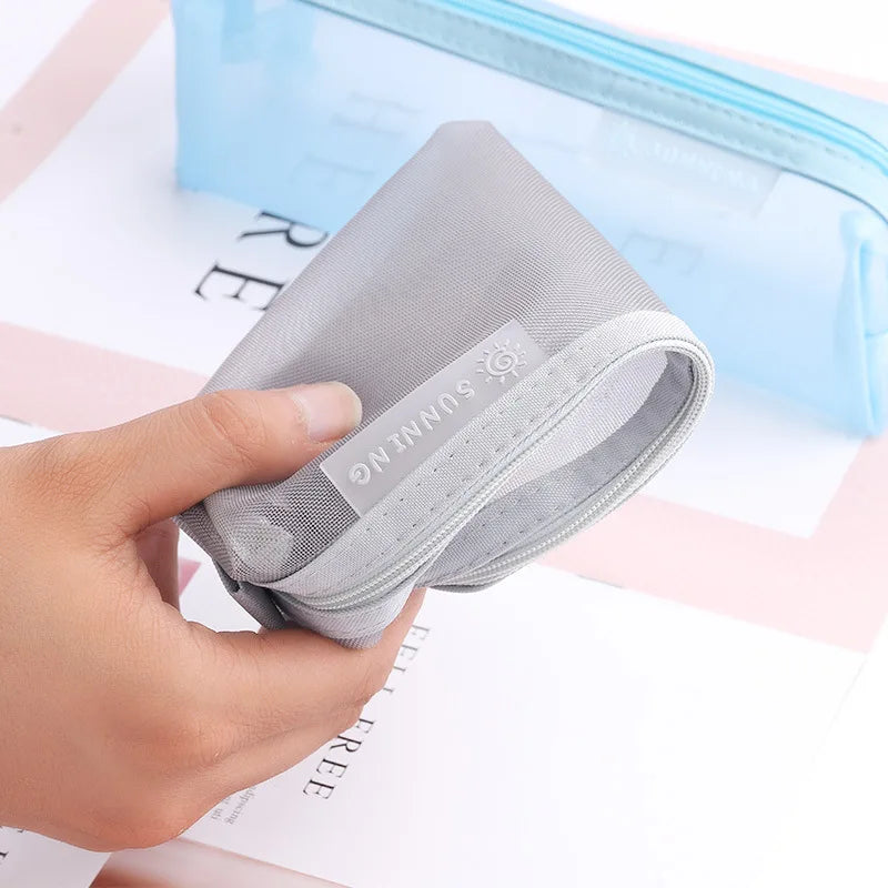 Transparent Mesh Pencil Bag Student Examination Dedicated Nylon Pen Case Unisex Large Capacity Pouch School Supplies Stationery