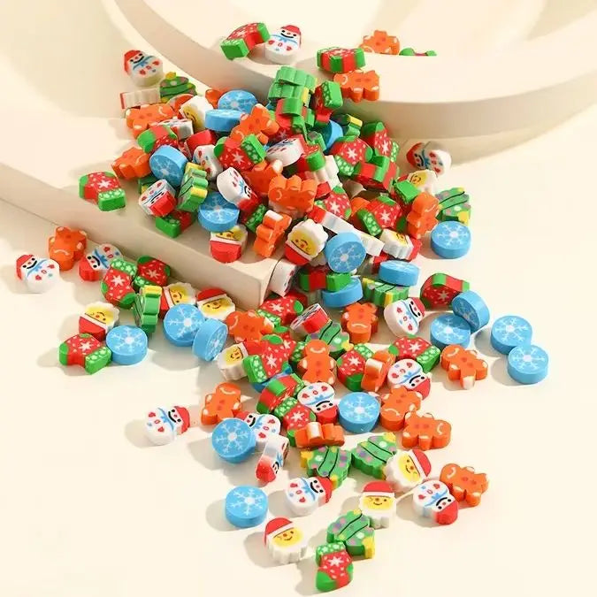 20Pcs/Lot Cute Christmas Cartoon Eraser Kawaii Santa Snow men Christmas Tree Socks Mini Pencil Rubber Kids School Stationery