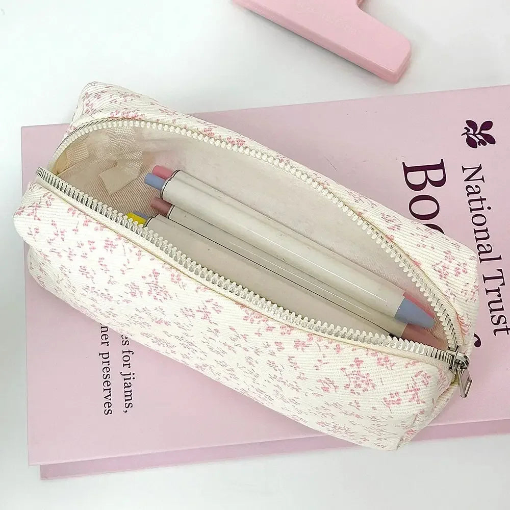Small Fresh Floral Pen Bag Large Capacity Pencil Case Multifunctional Stationery Storage Bag Student School Organizer Supplies
