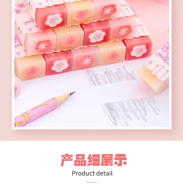 Lot Kawaii Cherry Blossom Sandwich Pencil Eraser Children Cute Less Debris Rubber Sakura Slice Erasers School Stationery