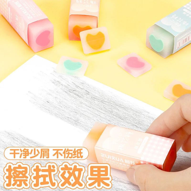6/12/24/30Pcs Erasers Cute Kawaii Cotton Candy Colorful Heart Filled Erasers Erase in Lines Student Stationery School Supplies.