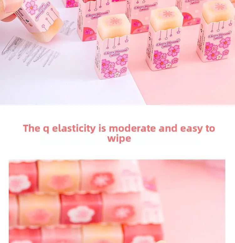 Lot Kawaii Cherry Blossom Sandwich Pencil Eraser Children Cute Less Debris Rubber Sakura Slice Erasers School Stationery