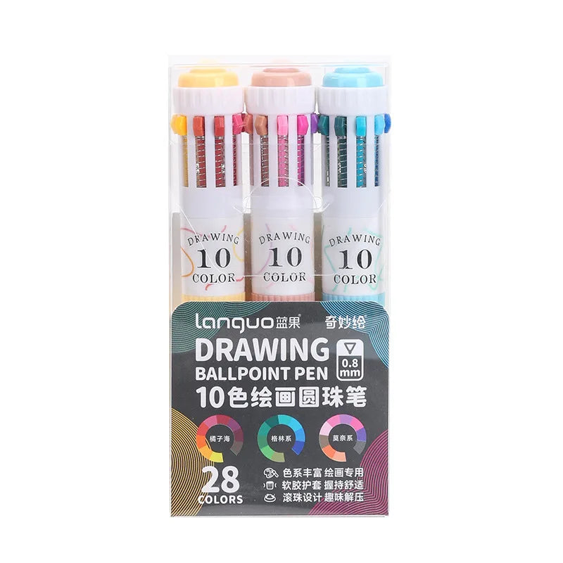 28 Color Ballpoint Pen 0.8mm Soft Grip Press Multicolor Writing Pen For Drawing School Supplies Stationery