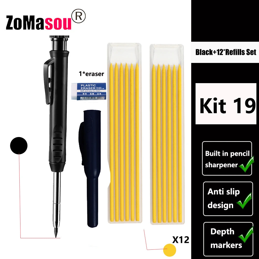 Top Solid Carpenter Mechanical Pencil Woodworking Long Head Deep Hole Markers Pen Pencils Refill Leads Sharpener Stationery