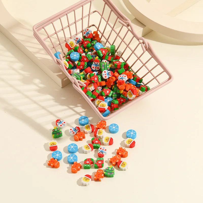 20Pcs/Lot Cute Christmas Cartoon Eraser Kawaii Santa Snow men Christmas Tree Socks Mini Pencil Rubber Kids School Stationery