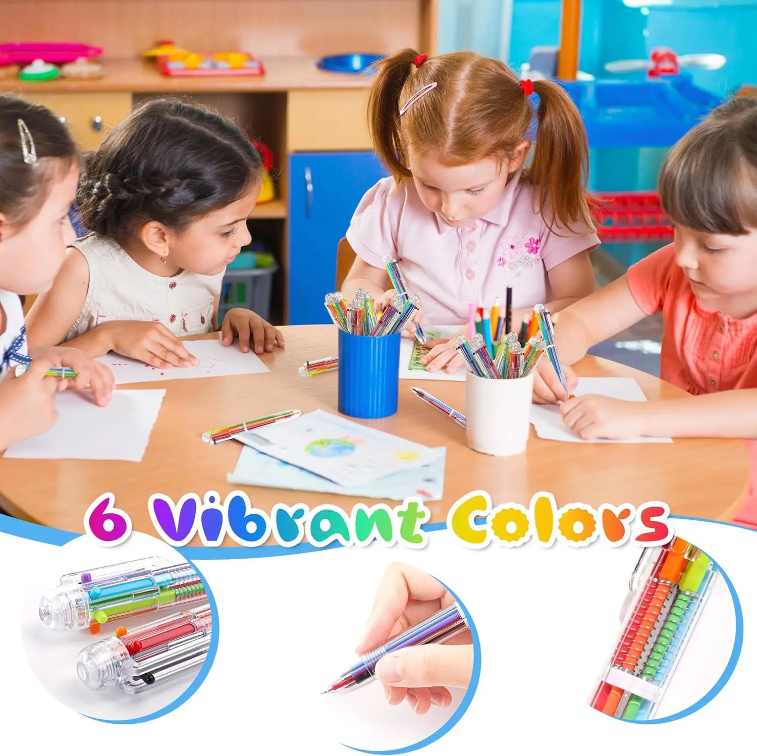 12 Pcs 6-in-1 Multicolor Ballpoint Pens 0.5mm Party Favors 6 Colors Retractable Multicolor Pen For Office School Supplies