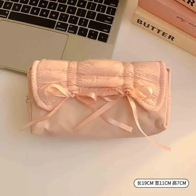 1pcs Creative Korea Style Bow Pencil Case Large Capacity Multi-layer Storage Drawstring Pencil Bags Office Supplies Storage Bag