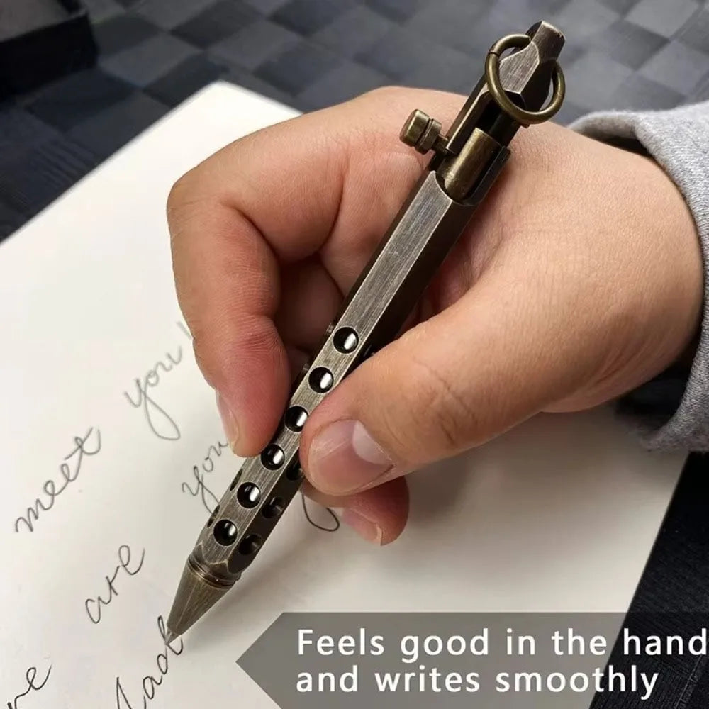 Portable Brass Signature Pen Medium Point 1.0mm Retro Ballpoint Pen Bolt Action Smooth Writing Rollerball Pen Stationery Gifts