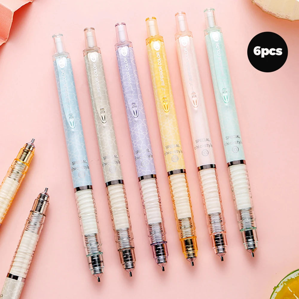 Kit 6pcs 0.5mm Mechanical Pencil for School Students, Anti-broken Core Lower Gravity Center