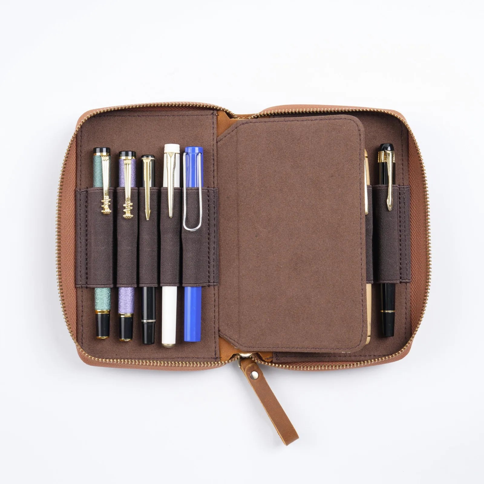 Genuine Leather Fountain Pen Holder Case with Divider, Large Capacity Pencil Pouch Pen Bag for 10 Pens, for Students Stationery