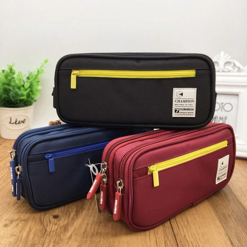 Pencil Case with 3 Compartments, Canvas Zipper Pencil Pouch, Large Pencil bag, Big Pen Case Pouch Organizer for Adults, Pencil P