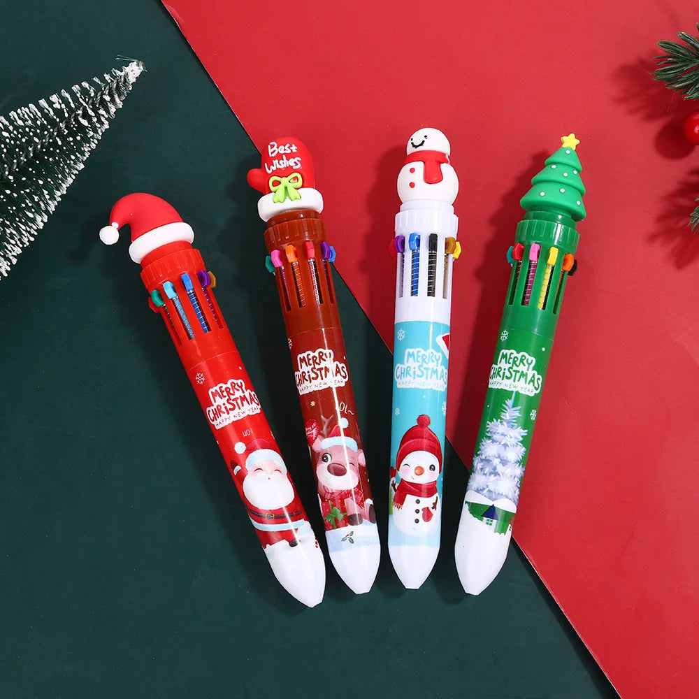 30Pcs/Lot Kawaii Christmas Series Multicolor Ballpoint Pen Cute Cartoon Santa Claus 10Color 6Color 4Color Pens School Kids Gifts