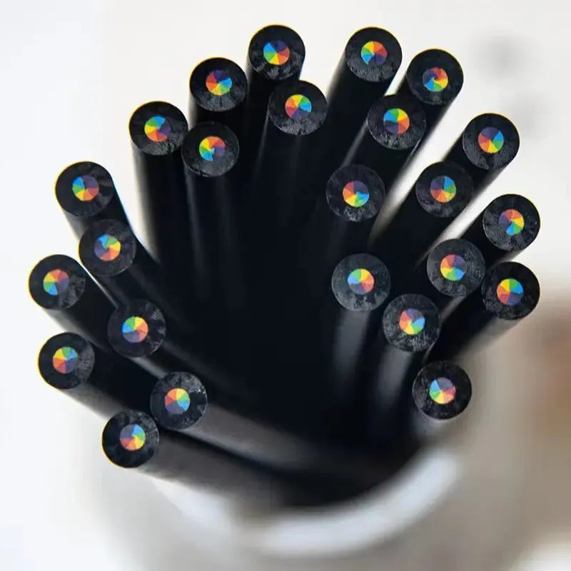 10Pcs/Set Rainbow Pencil Colorful Pencils Wood Colorful Black Wood Painting Supplies Christmas Halloween Gift Black Rainbow Pen