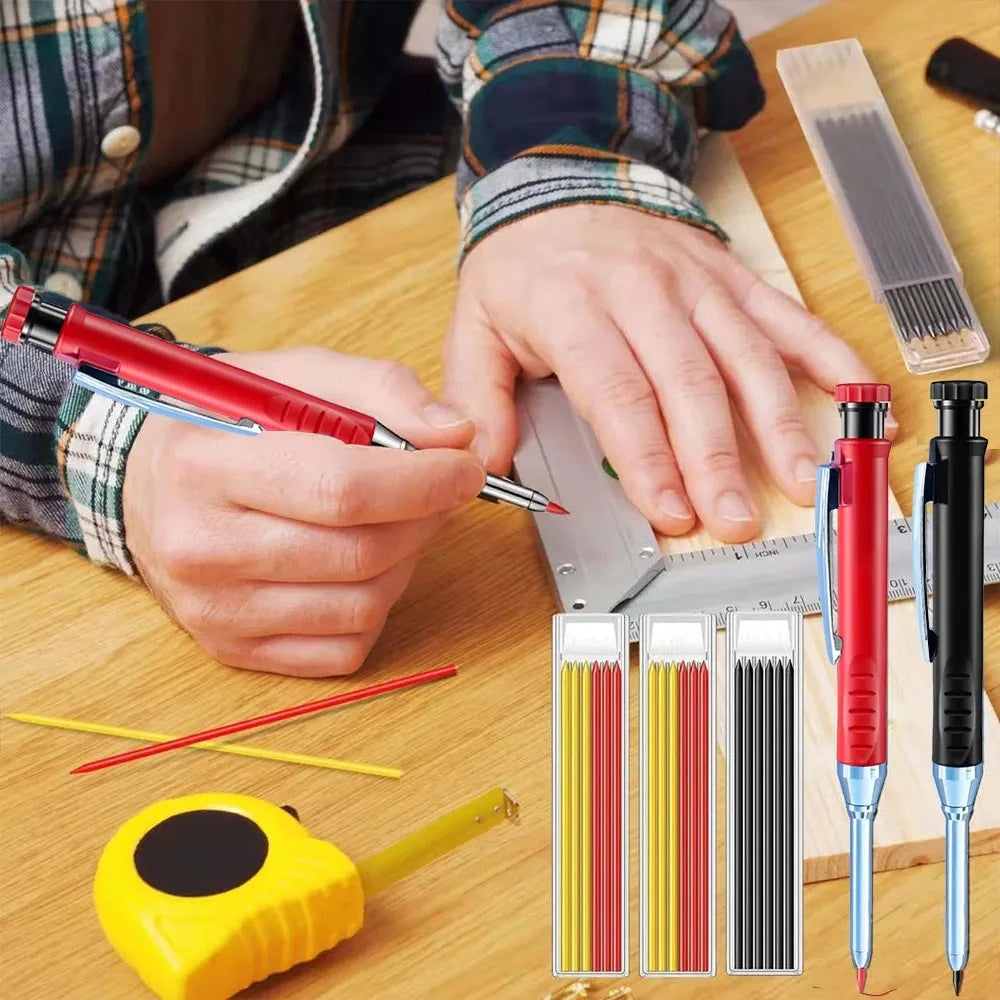 2.8mm Solid Carpenter Mechanical Pencil With Sharpener For Woodworking Construction Long Head Carpenter Pen Stationery Supplies