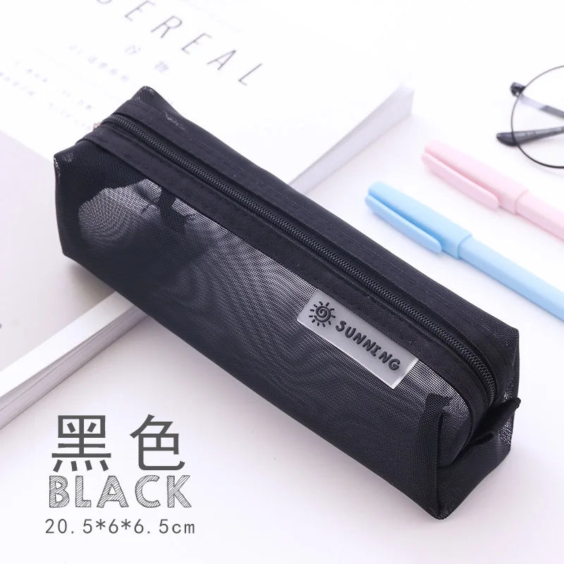 Transparent Mesh Pencil Bag Student Examination Dedicated Nylon Pen Case Unisex Large Capacity Pouch School Supplies Stationery