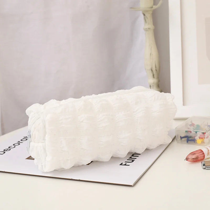 1pcs Creative Cream Puff Pencil Bags Student Large Capacity Solid Color Pencil Case Multi-functional Storage Bag Stationery Box