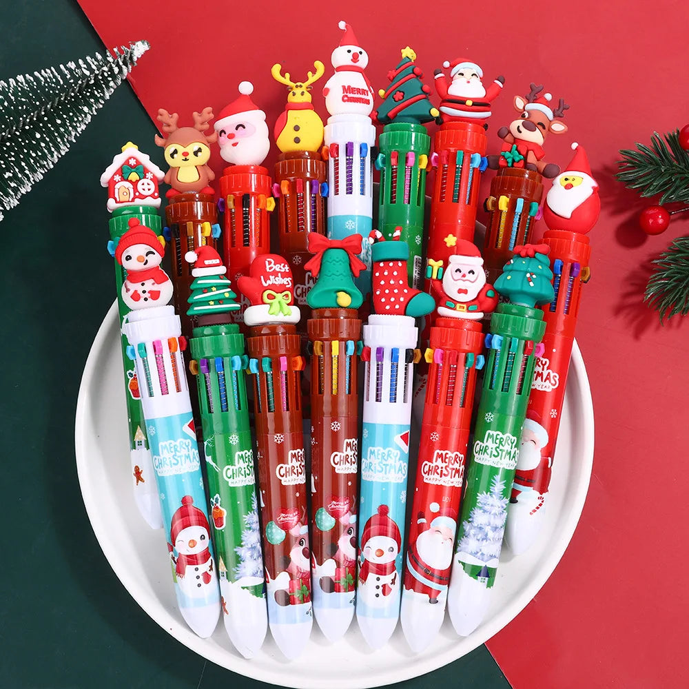 30Pcs/Lot Kawaii Christmas Series Multicolor Ballpoint Pen Cute Cartoon Santa Claus 10Color 6Color 4Color Pens School Kids Gifts