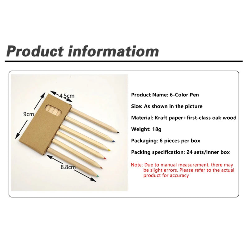 Cute 9cm Mini Drawing Colored Pencil Per Box 6Pcs Wooden Colors Pencil With Sharpener Eraser For Christmas School Party Gift
