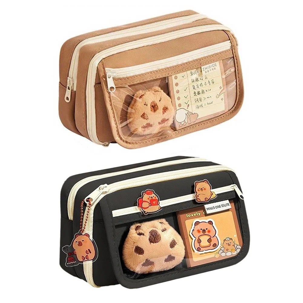 Cute Pencil Case Cartoon Animal Student Pen Pouch Large Stationery Organizer Open Wide Compartment Pen Bo'x For School