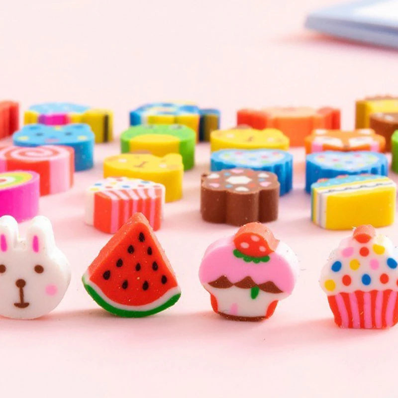 20/40/100/200PCS Mini Eraser Set Cartoon Animal Space Fruit Dishe Shape Eraser Stationery Reward Gift Desk Pet Carnival Gift ZYF