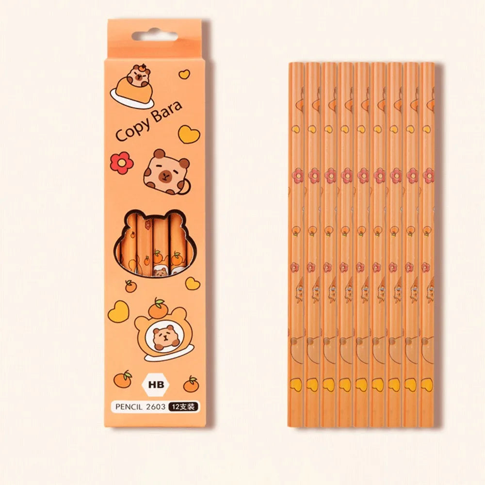 12Pcs/Set Capybara Writing Pencil Cartoon HB Wood Pencil Drawing Stationery for Children Student School Supplies