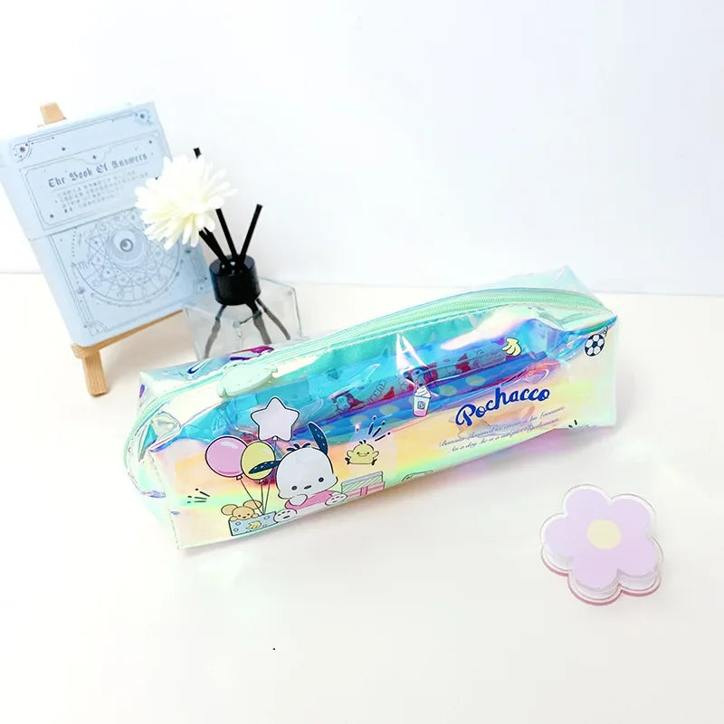 Sanrio Hello Kitty Pen Bag Cartoon Kuromi Student Stationery Laser Pencil  TPU Multifunctional Waterproof Stationery Storage Bag