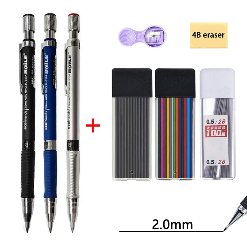 Mechanical Pencil Set 2mm Carpenter Drafting HB Pencil Pen 2.0 mm For Drawing Writing Sketching Kawaii School Automatic Supplies
