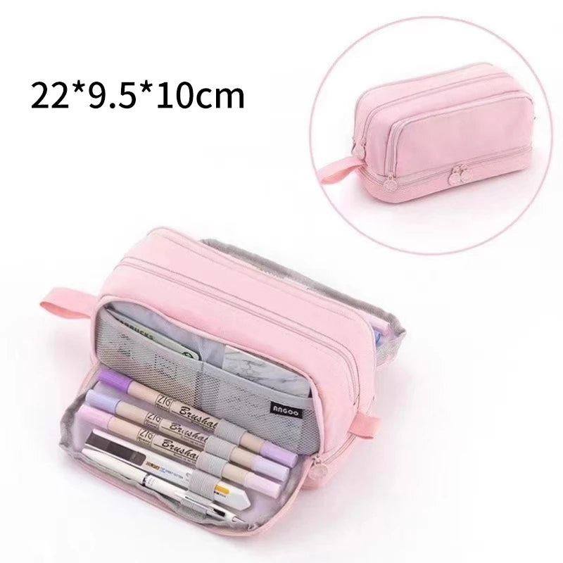 Pencil Case Large Capacity Pencil Pouch Portable 3 Layers Pen Bag Gift for Office School Back To School Stationery Storage Bags