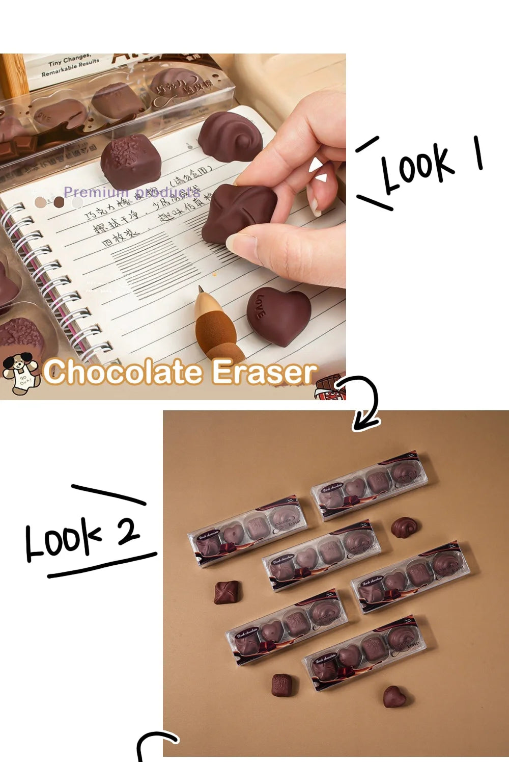 4pcs/box Chocolate Design Eraser Set Student Office School Supplies Writing Pencil Eraser Gift Prize Creative Stationery