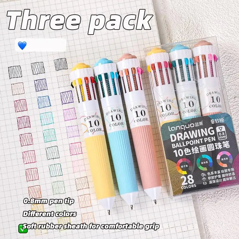 28 Color Ballpoint Pen 0.8mm Soft Grip Press Multicolor Writing Pen For Drawing School Supplies Stationery